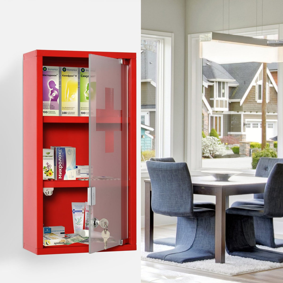 Medicine Cabinet Medicine Cabinet First Aid Cabinet With Lock 3 Compartments Metal Red 25 X 12 X 48 Cm