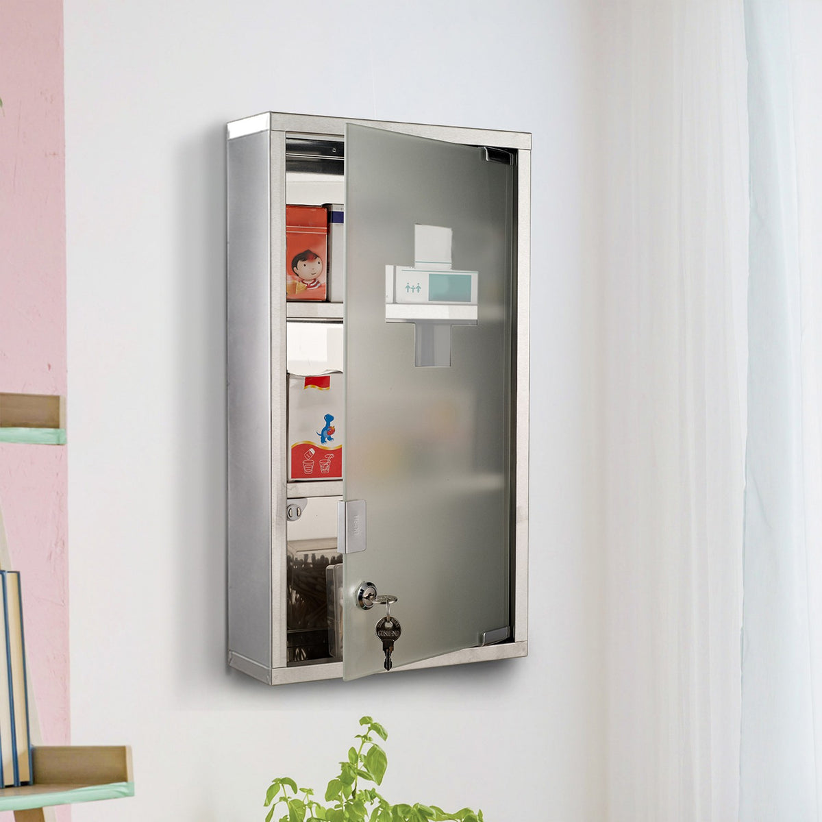 Medicine Cabinet Medicine Cabinet Medicine Cabinet 3 Compartments Home Medicine Counter Stainless Steel 25 X 12 X 48Cm