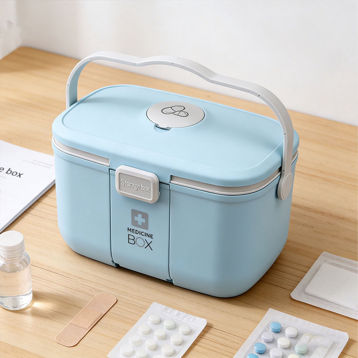Medicine Storage Box With 3-Section Insert, Lid Tray