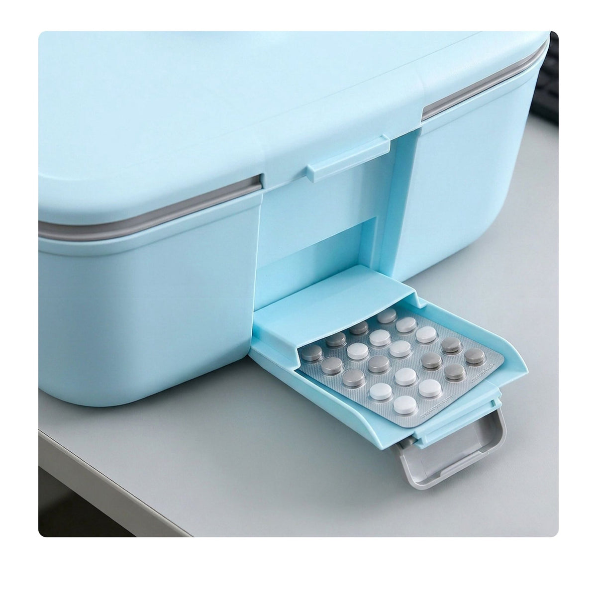 Medicine Storage Box With 3-Section Insert, Lid Tray