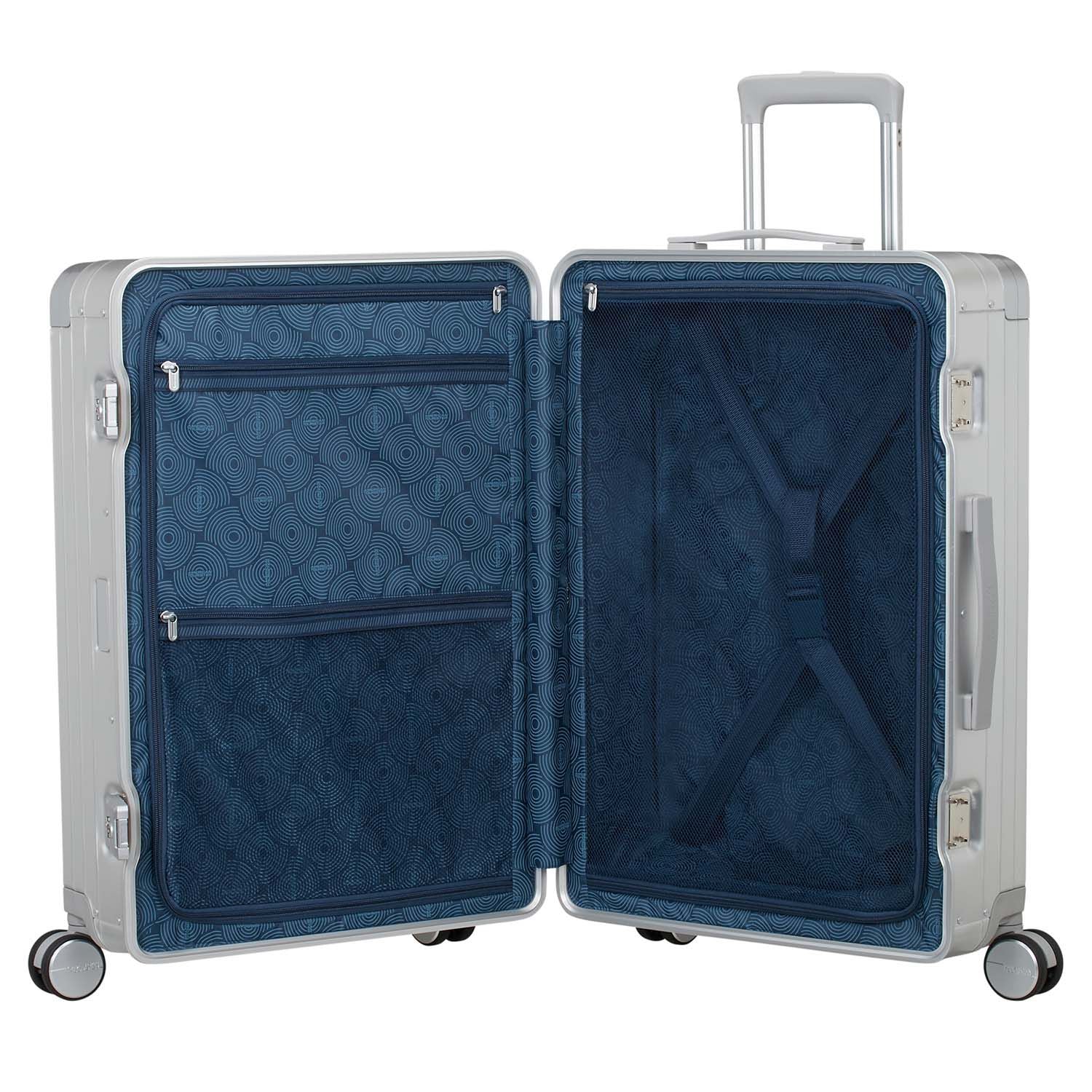 Medium Silver Aluminum Suitcase, 68 cm, 4 Wheels, TSA Lock