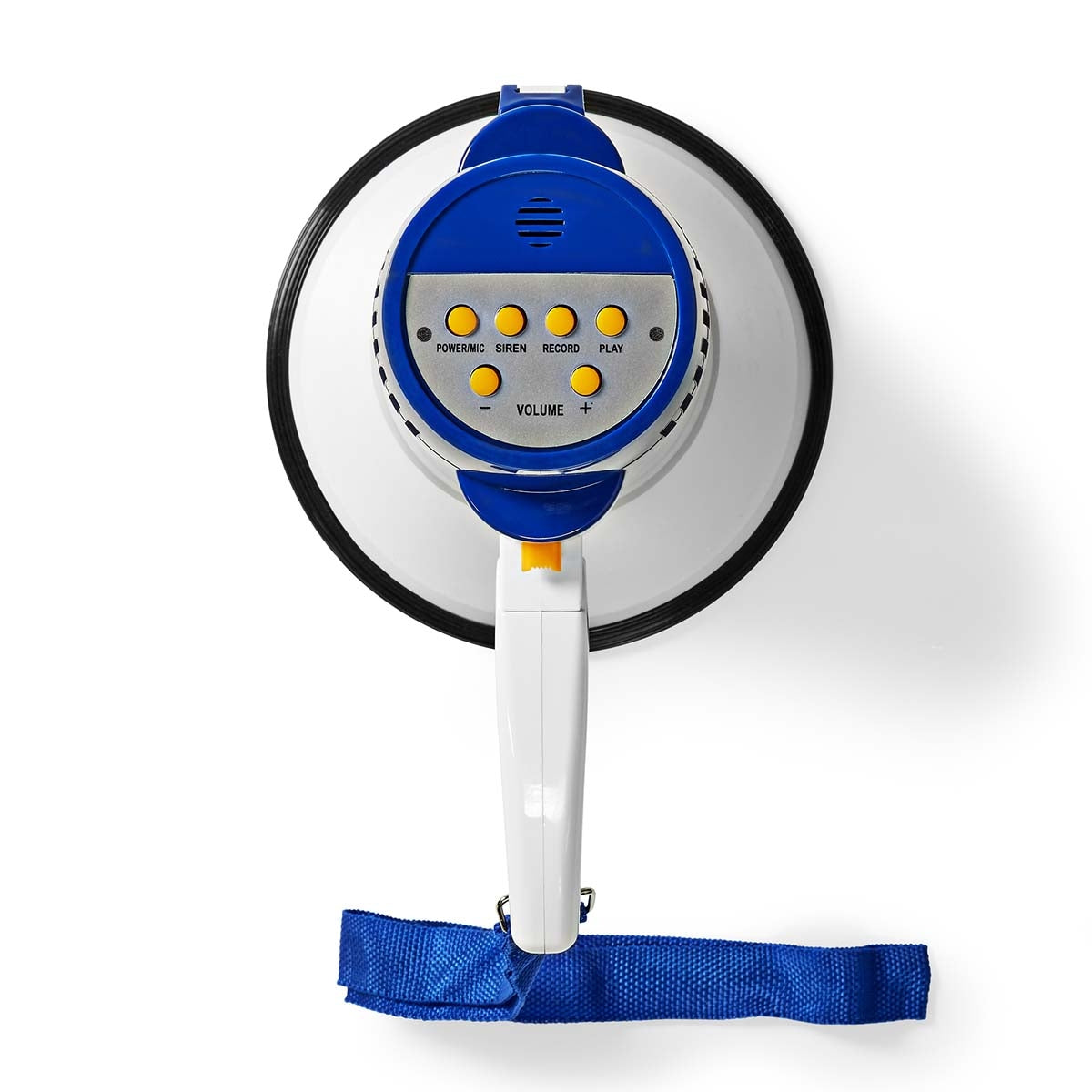 Megaphone | Maximum range: 250 m | Maximum volume control: 115 dB | Built-in microphone | Built-in siren | Recording function | Blue / White