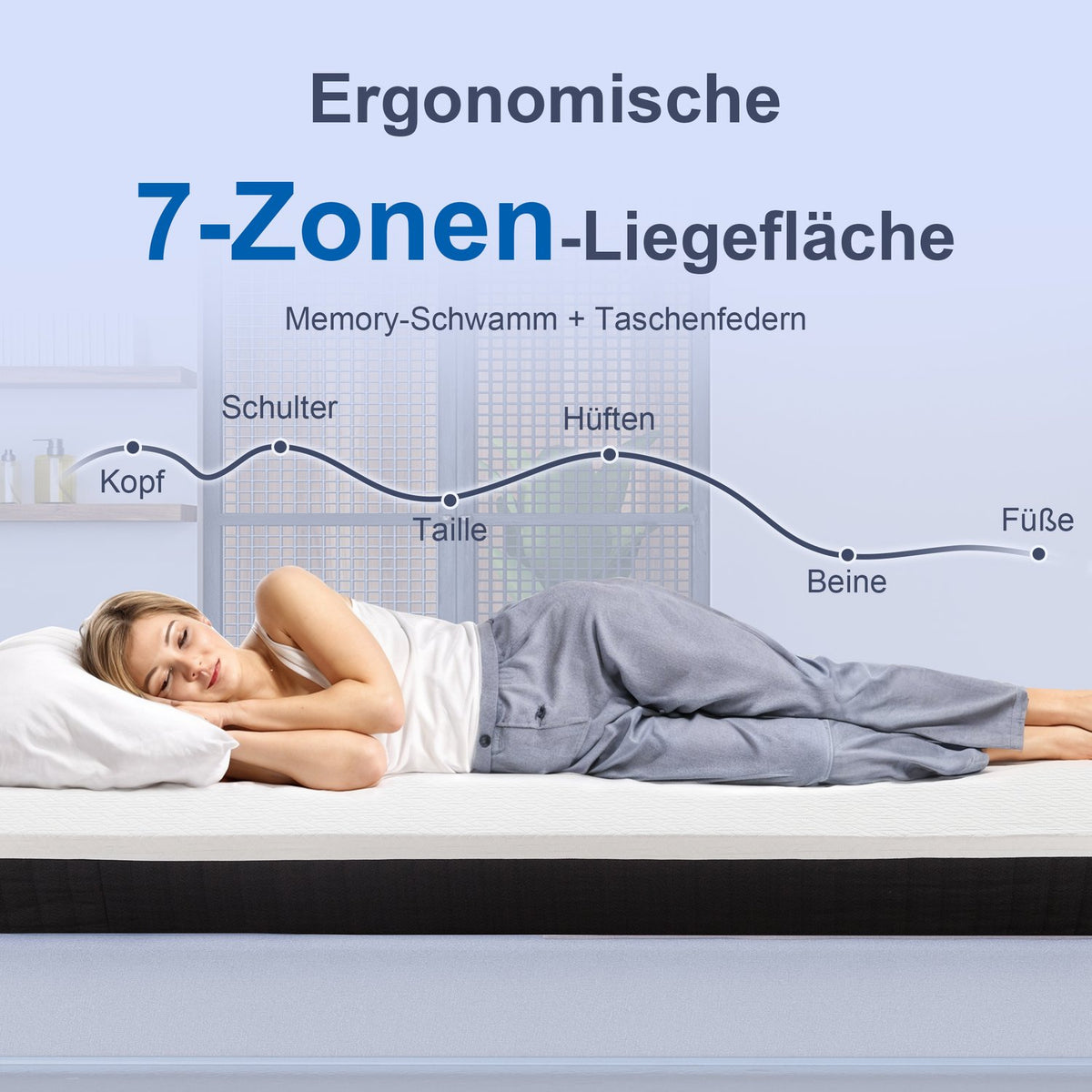 Memory Foam Mattress, 7-Zone Support, Pocket Springs