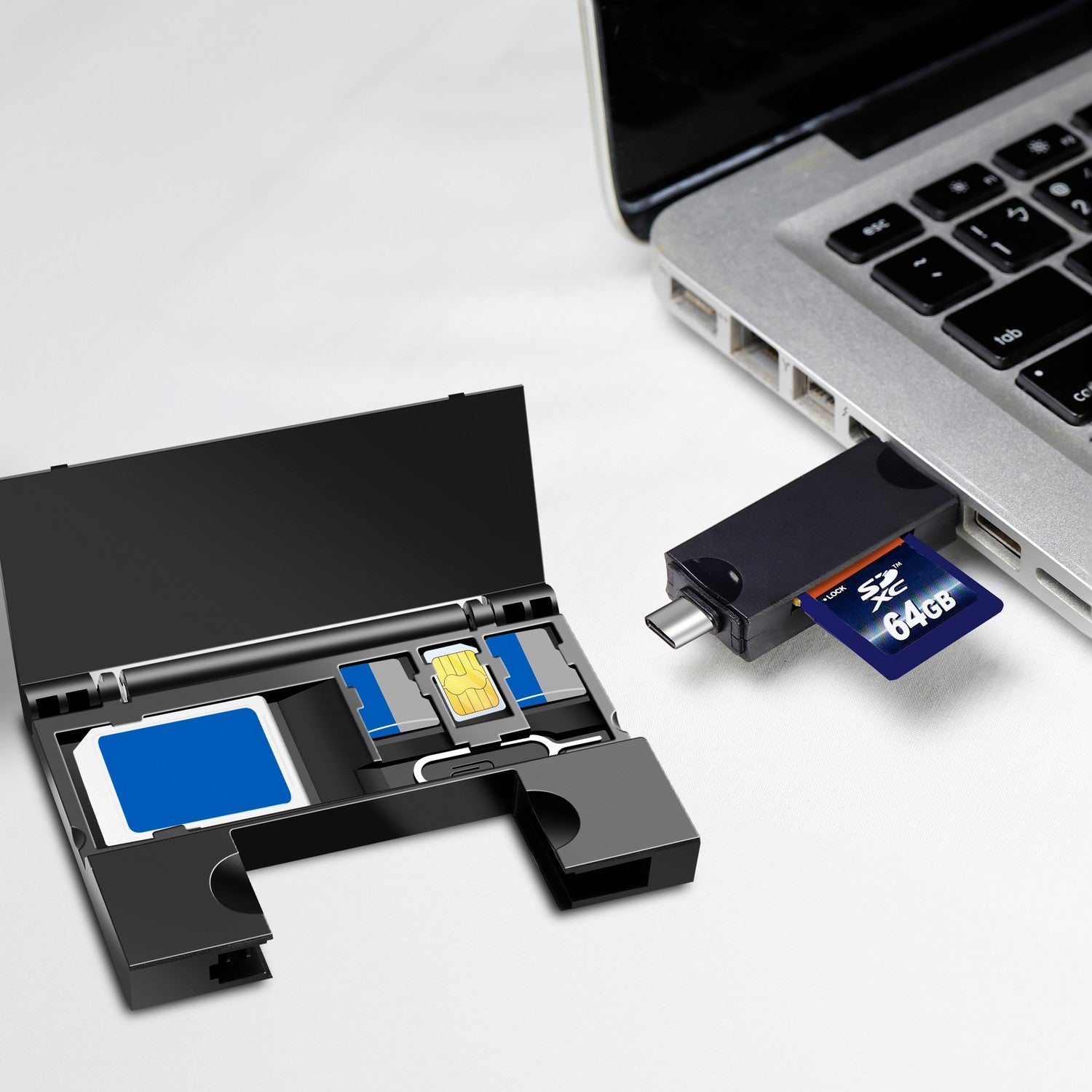 Memory card reader USB-C + USB-A MicroSD - and SD card incl. storage