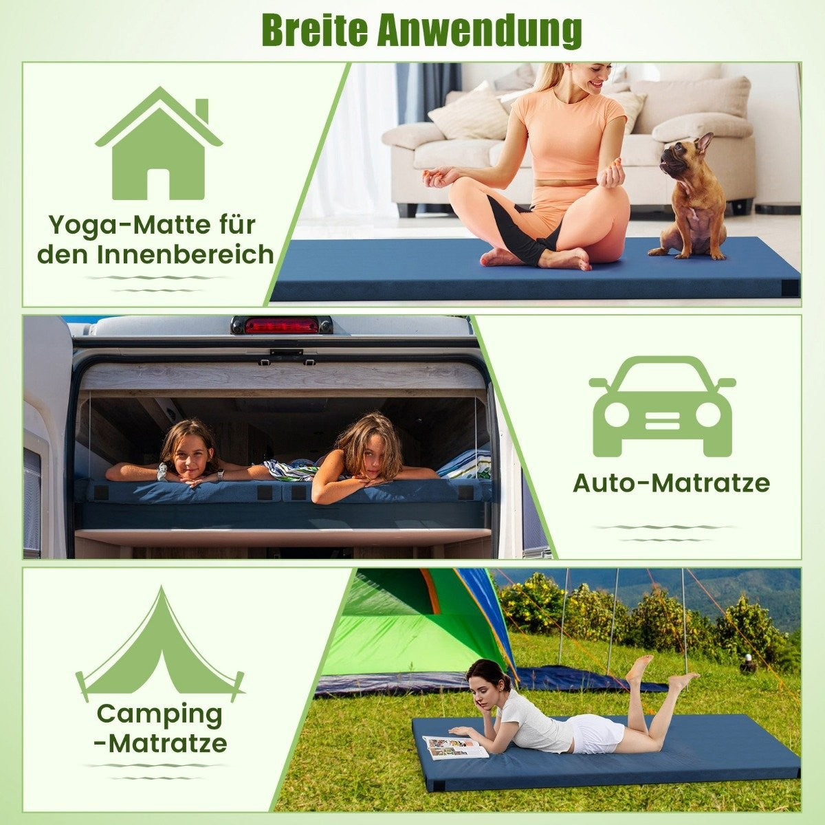 Memory foam camping mattress roll-up camping mat with waterproof coating 188 x 97 x 6.5 cm blue