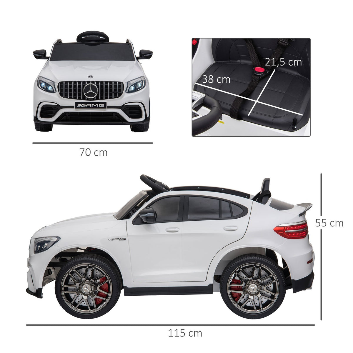 Mercedes-Benz Amg Gla45 Licensed Children'S Vehicle Electric Car With Remote Control, Mp3, Seat Belt, 37-60 Months, White