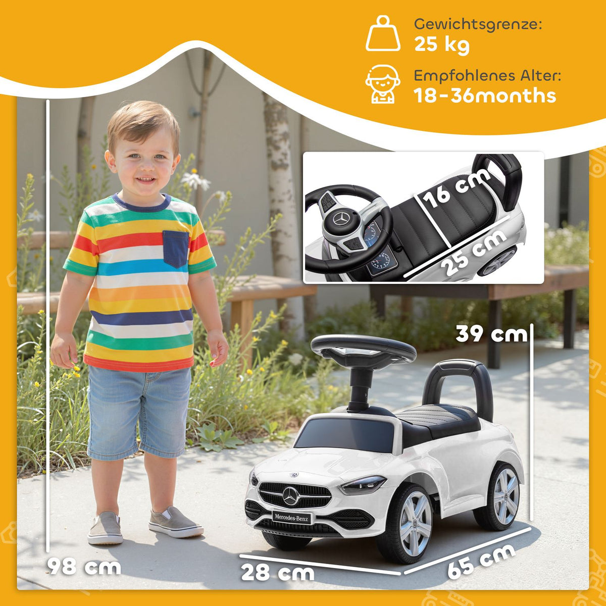 Mercedes-Benz Ride-On Car for Kids 18-36 Months, White