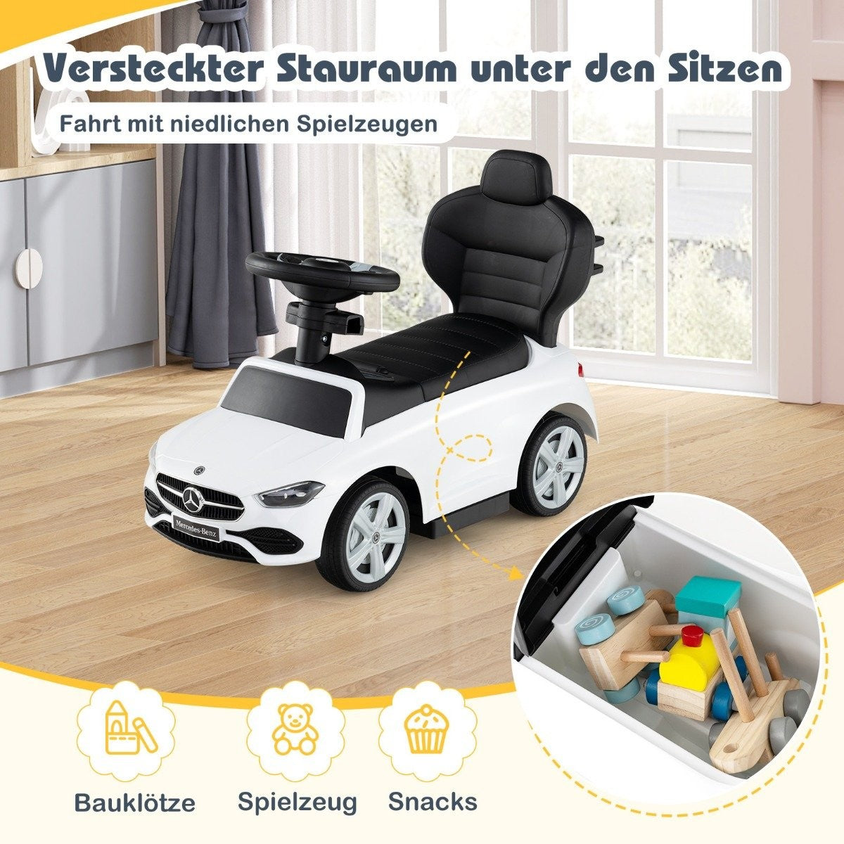 Mercedes-Benz ride-on car 3-in-1 ride-on vehicle with push handle ride-on car for children aged 1 year and over white