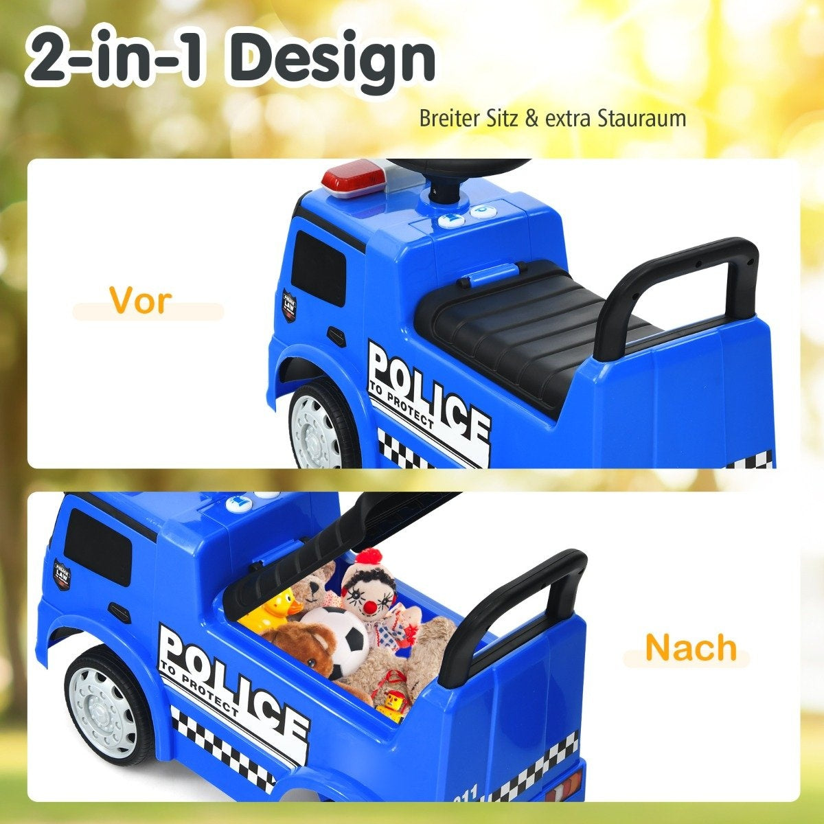 Mercedes Benz ride-on car with storage space & horn & siren & whistle & warning lamp children's police car