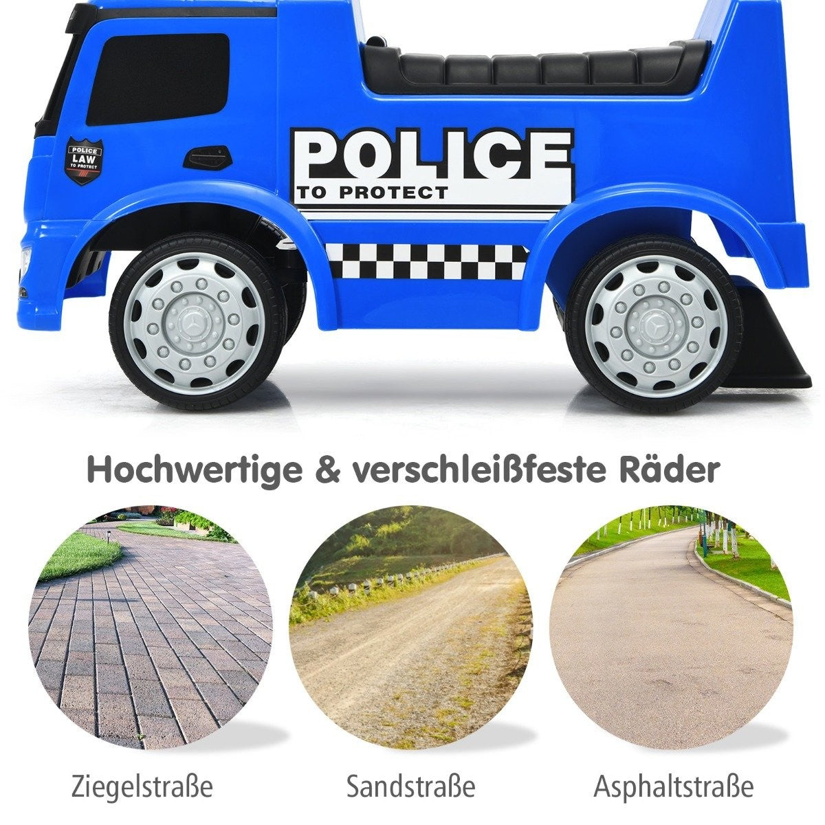 Mercedes Benz ride-on car with storage space & horn & siren & whistle & warning lamp children's police car