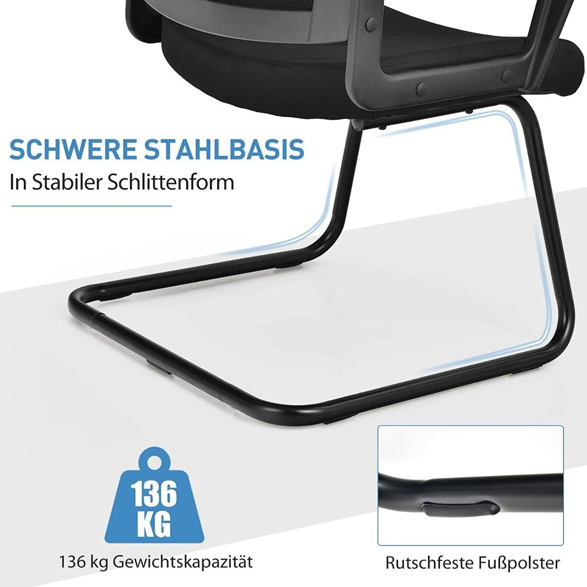 Mesh office chair with backrest can hold up to 136kg 60 x 54.5 x 94 cm black