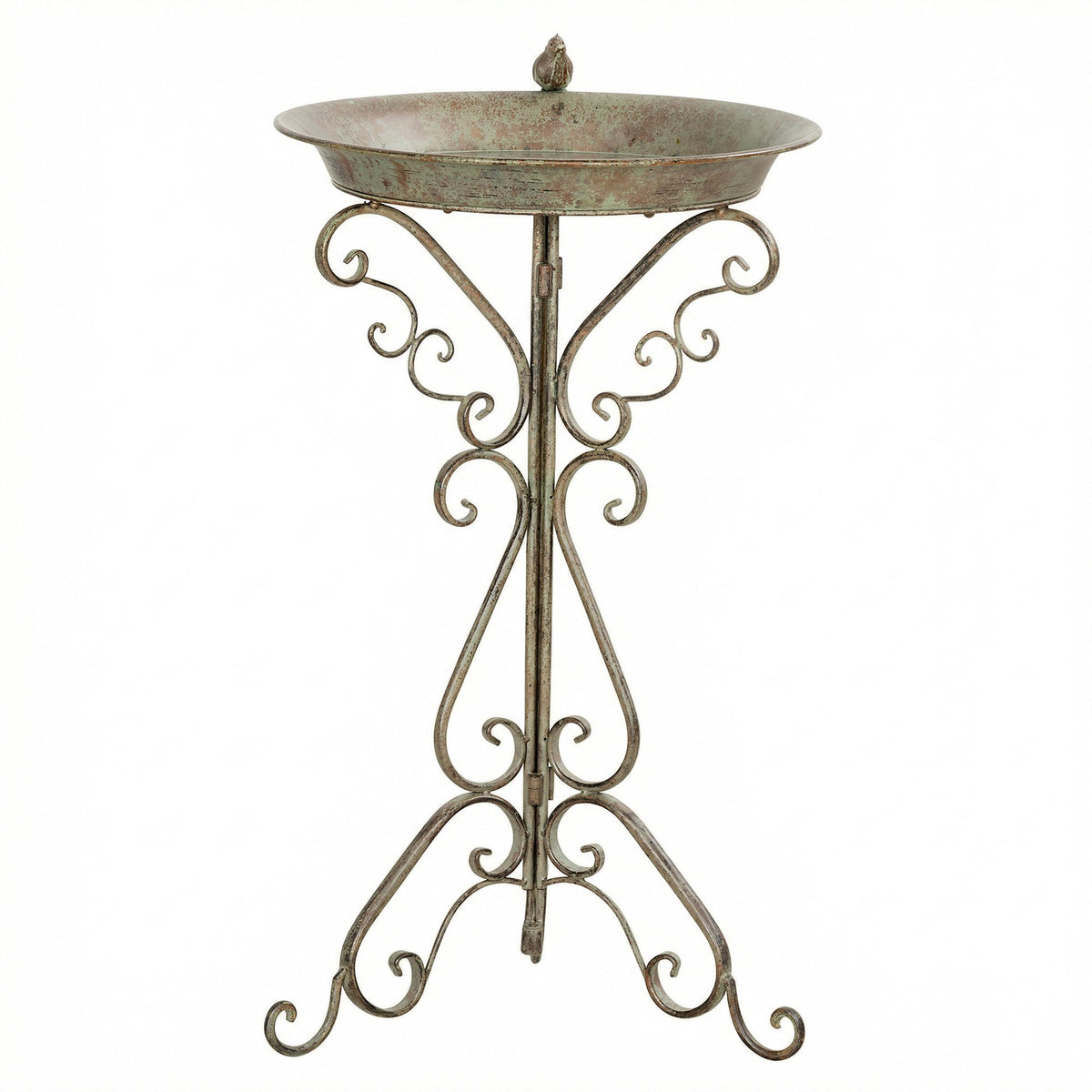 Metal Bird Bath, Vintage Green, 75 cm High, Rust-Resistant