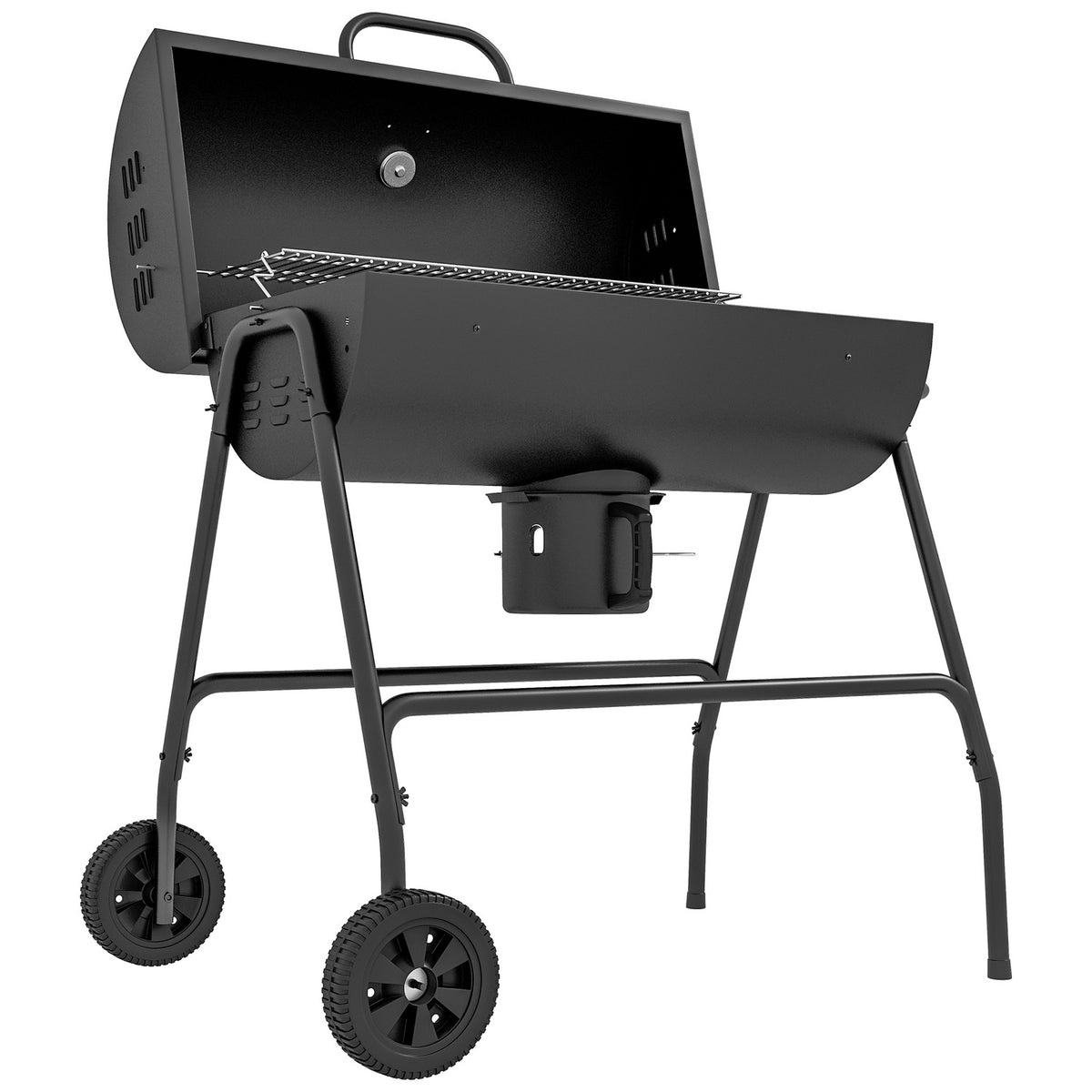Metal Charcoal Grill BBQ Smoker with Lid Thermometer Wheels Adjustable Charcoal Tray Handle Mobile Grill Cart Charcoal Grill Charcoal Grill for Barbeque Camping Patio 95 x 71.5 x 102 cm