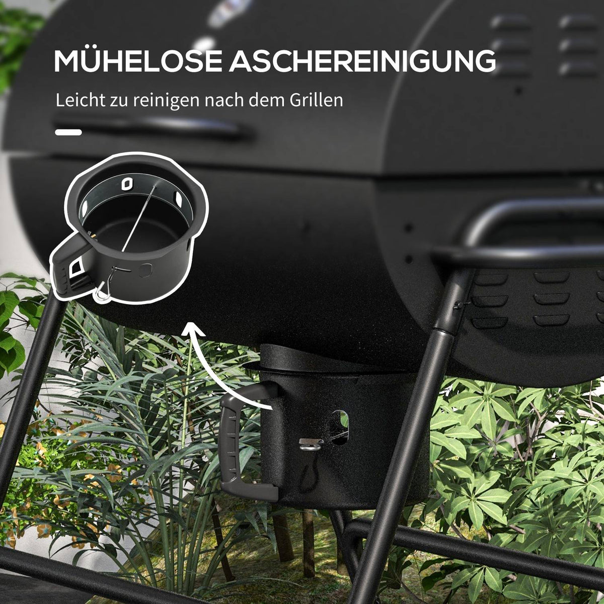 Metal Charcoal Grill BBQ Smoker with Lid Thermometer Wheels Adjustable Charcoal Tray Handle Mobile Grill Cart Charcoal Grill Charcoal Grill for Barbeque Camping Patio 95 x 71.5 x 102 cm