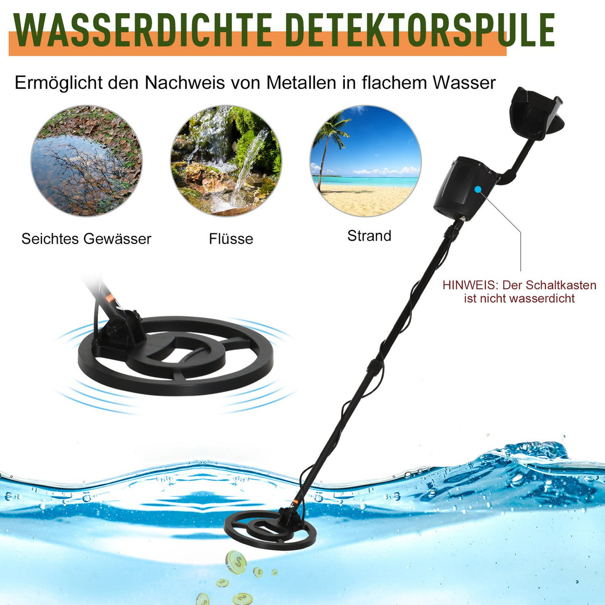 Metal Detector Metal Detector For Professionals And Beginners Waterproof Ø22 Cm Search Coil Aluminum Abs Black 23 X 22 X 114-135 Cm