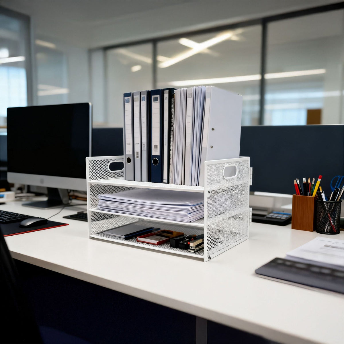 Metal Document Organizer, 3-Section Letter Tray