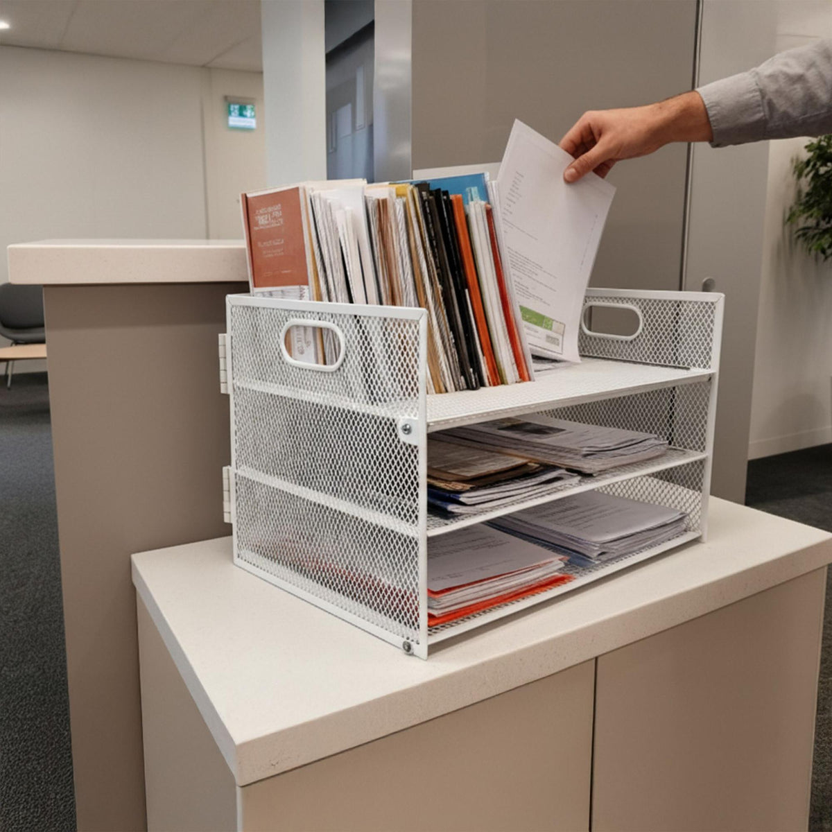 Metal Document Organizer, 3-Section Letter Tray