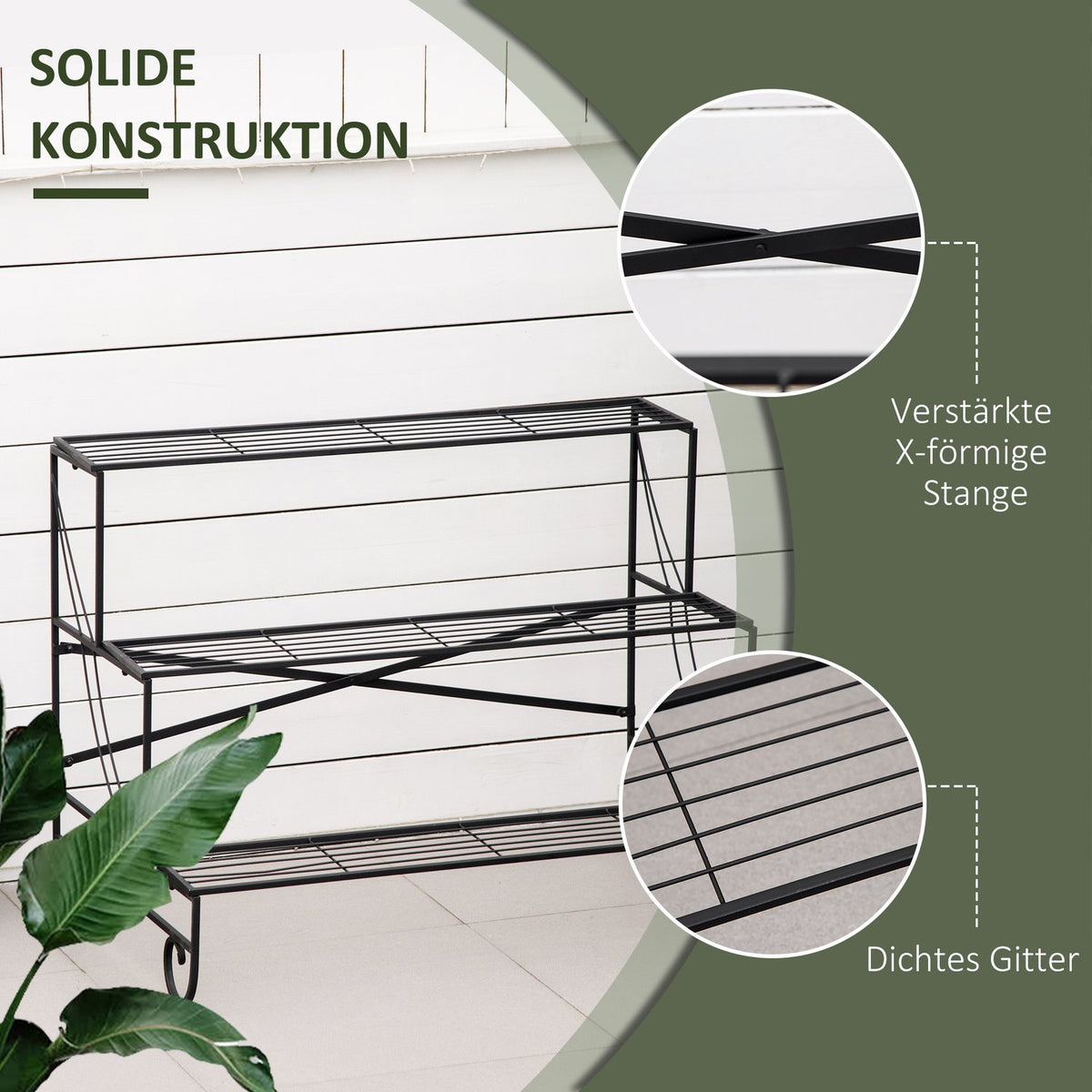 Metal Flower Shelf 3 Tier Plant Shelf Flower Stairs For Garden And Balcony Black 95X63X72Cm