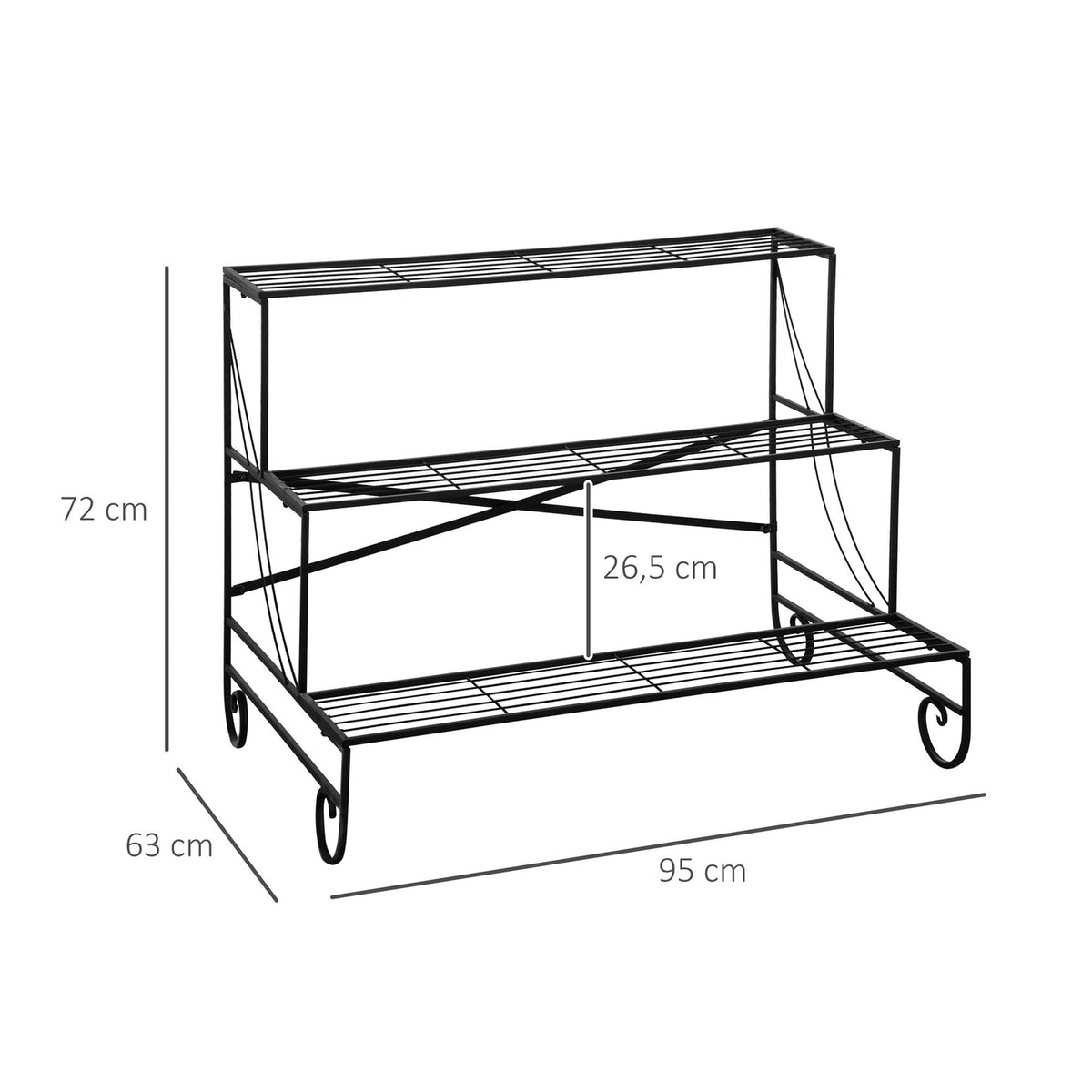 Metal Flower Shelf 3 Tier Plant Shelf Flower Stairs For Garden And Balcony Black 95X63X72Cm