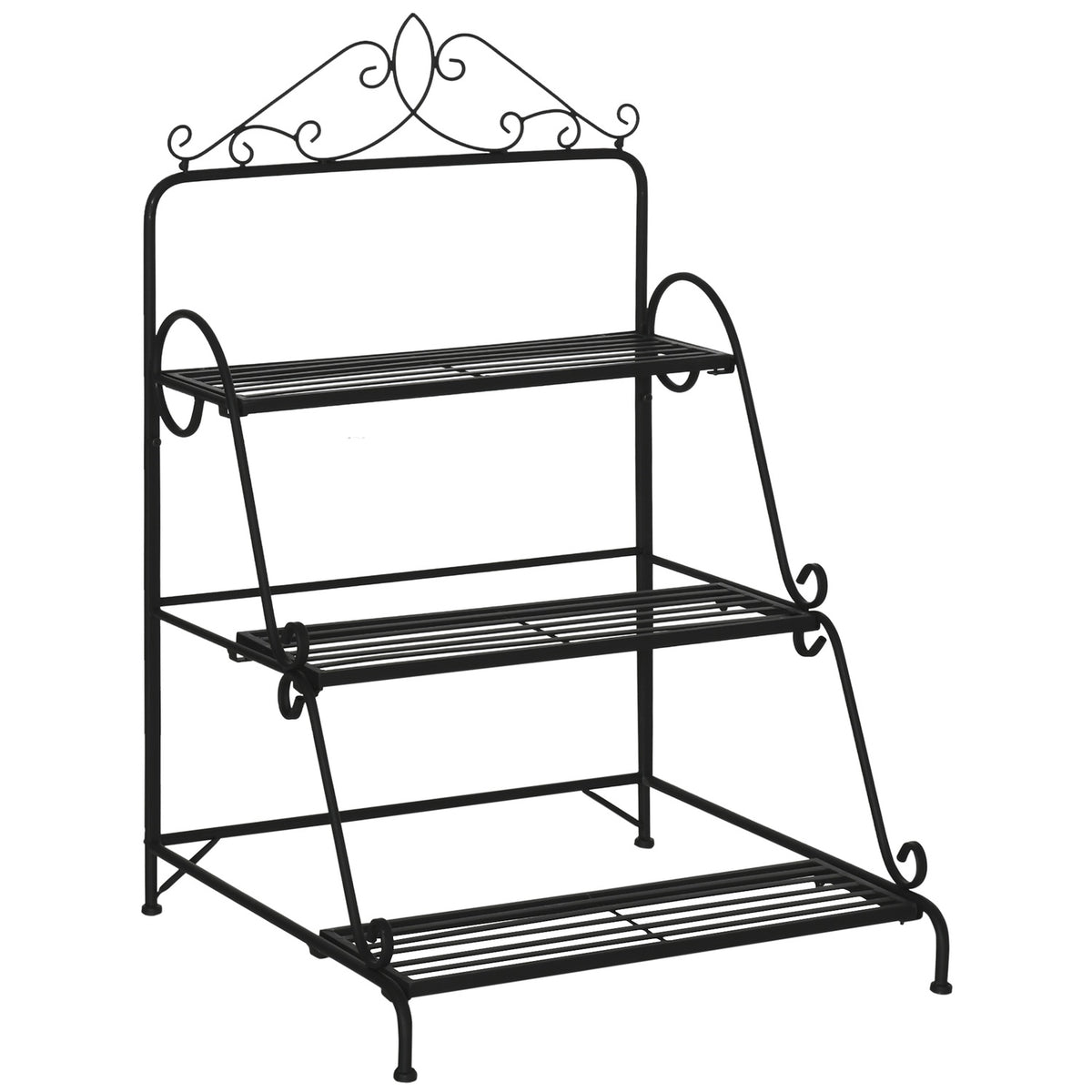Metal Flower Stairs 3 Tier Plant Stand With Adjustable Hanging Height Indoor Outdoor Natural