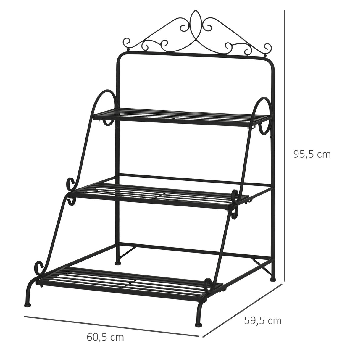 Metal Flower Stairs 3 Tier Plant Stand With Adjustable Hanging Height Indoor Outdoor Natural