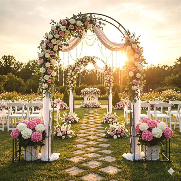 Metal Garden Arbor Arch Trellis with Planter Boxes, Stakes
