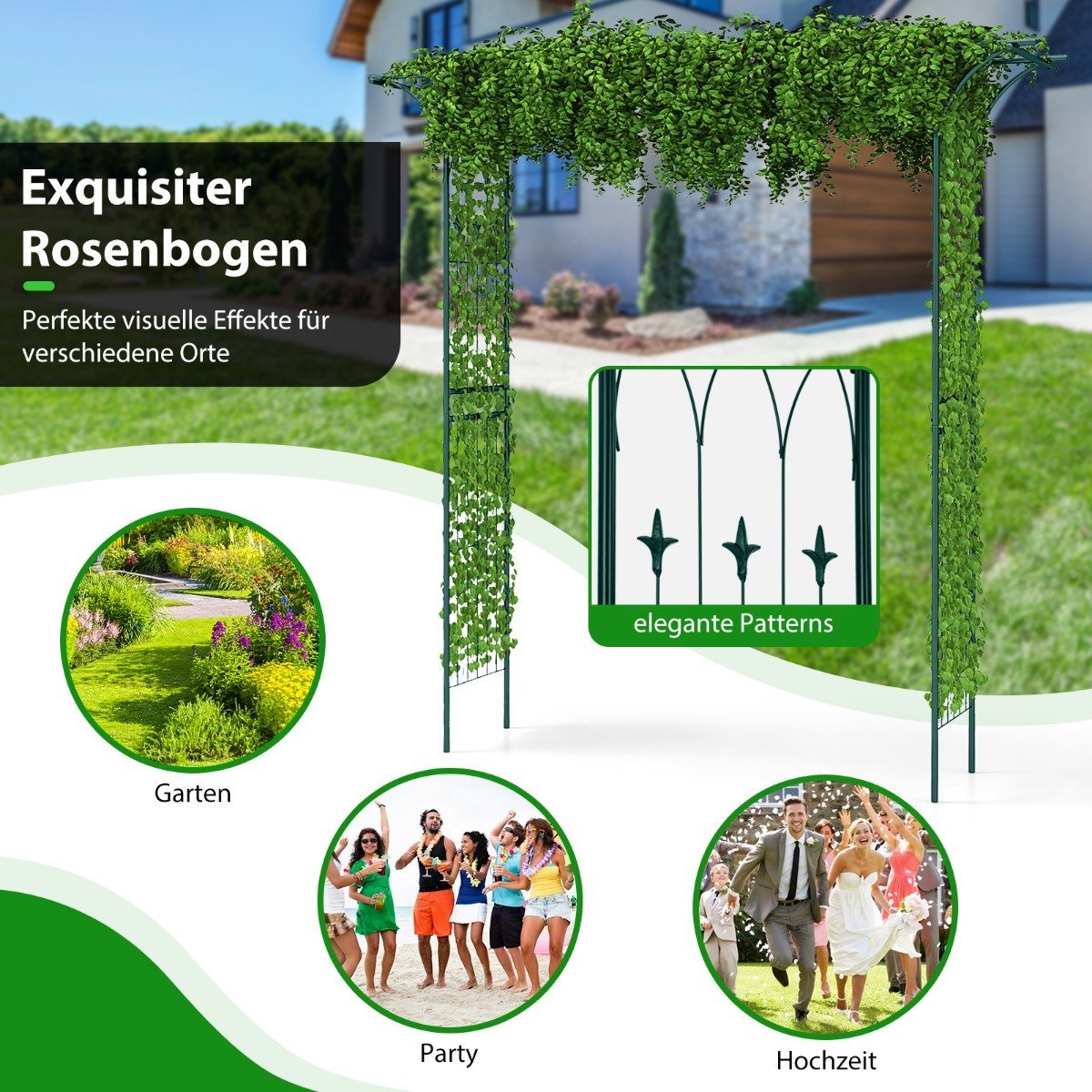 Metal Garden Arch for Climbing Plants, 205x52x205 cm, Green
