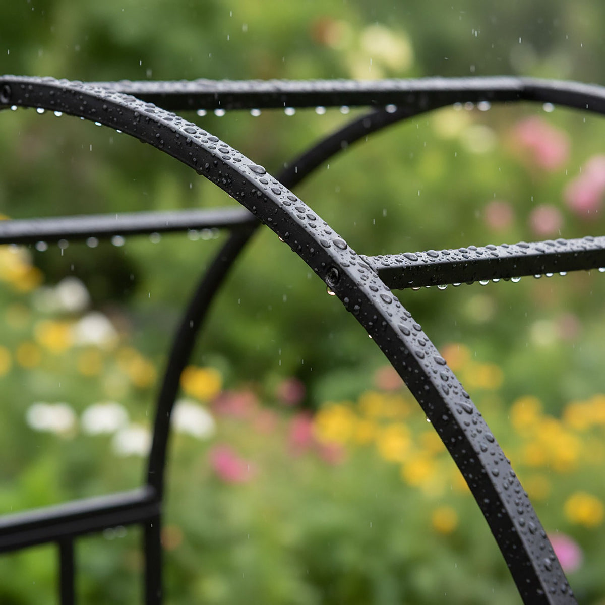 Metal Garden Arch with Planters and Heart Motifs