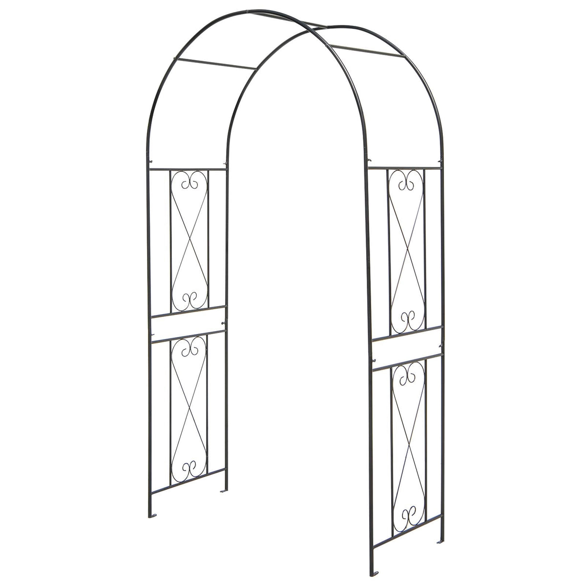 Metal Garden Arch with Stakes for Climbing Plants, Black