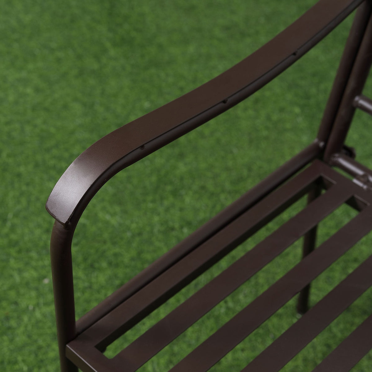 Metal Garden Bench, 2-Seater Park Bench With Backrest, Armrest, Bench With Mosaic Stones, Max. 220 Kg, Brown, 121 X 52 X 93 Cm