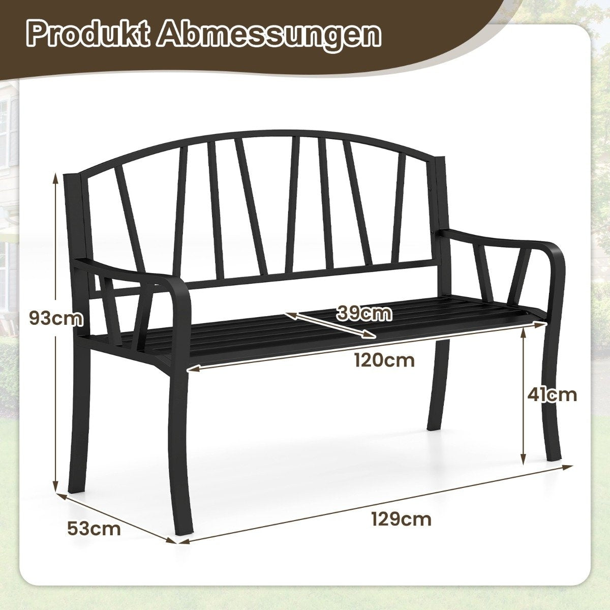 Metal Garden Bench for 2–3 People, Weather-Resistant