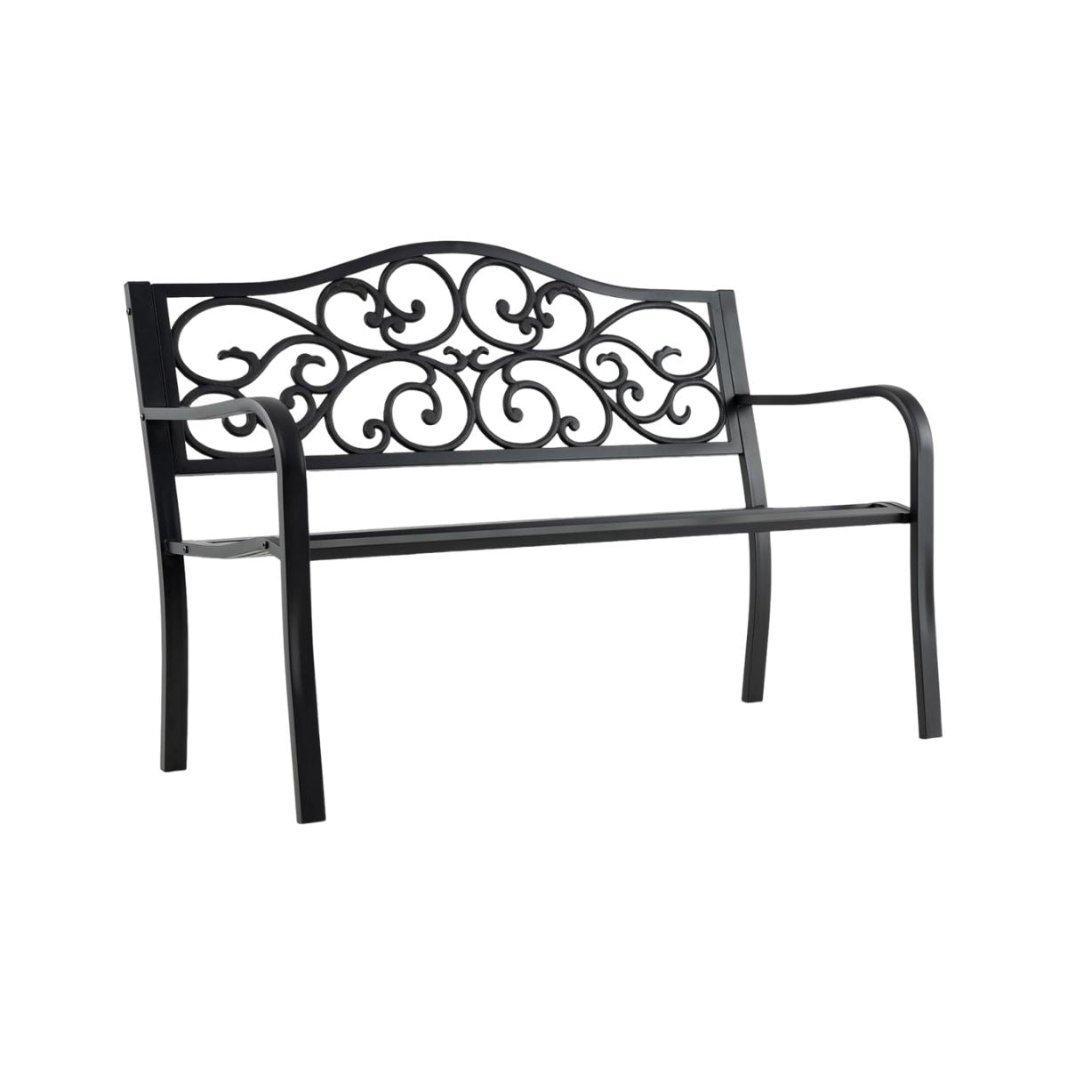 Metal Garden Bench for 2–3 with Floral Backrest