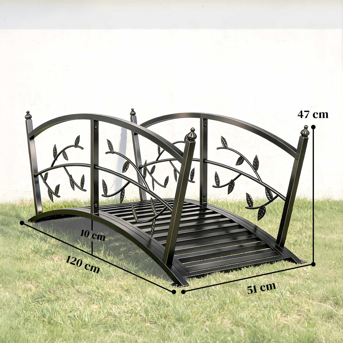 Metal Garden Bridge with Safety Rails, 120 cm, Rust-Resistant