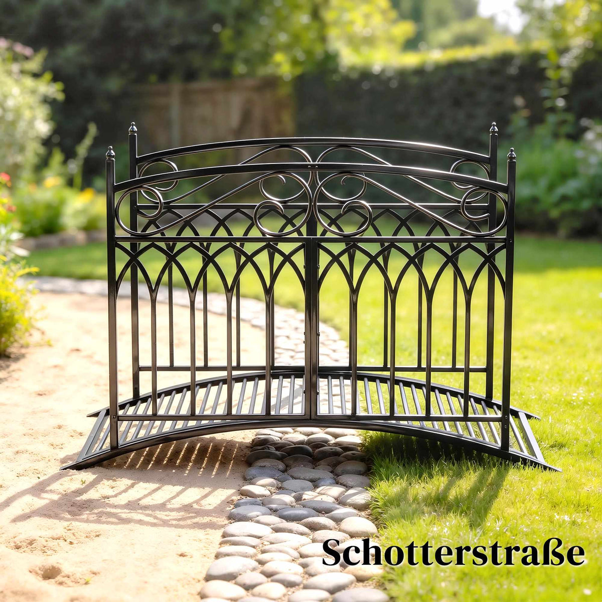 Metal Garden Bridge with Safety Rails, 135.5 cm, Black