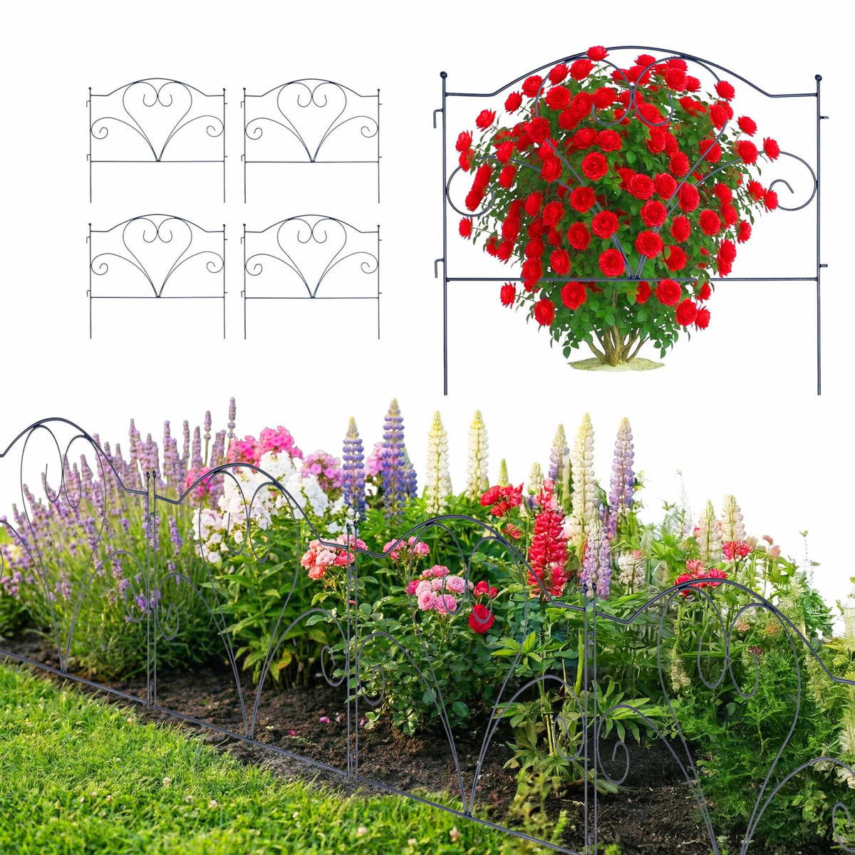 Metal Garden Edging, Set of 5 Panels, Black