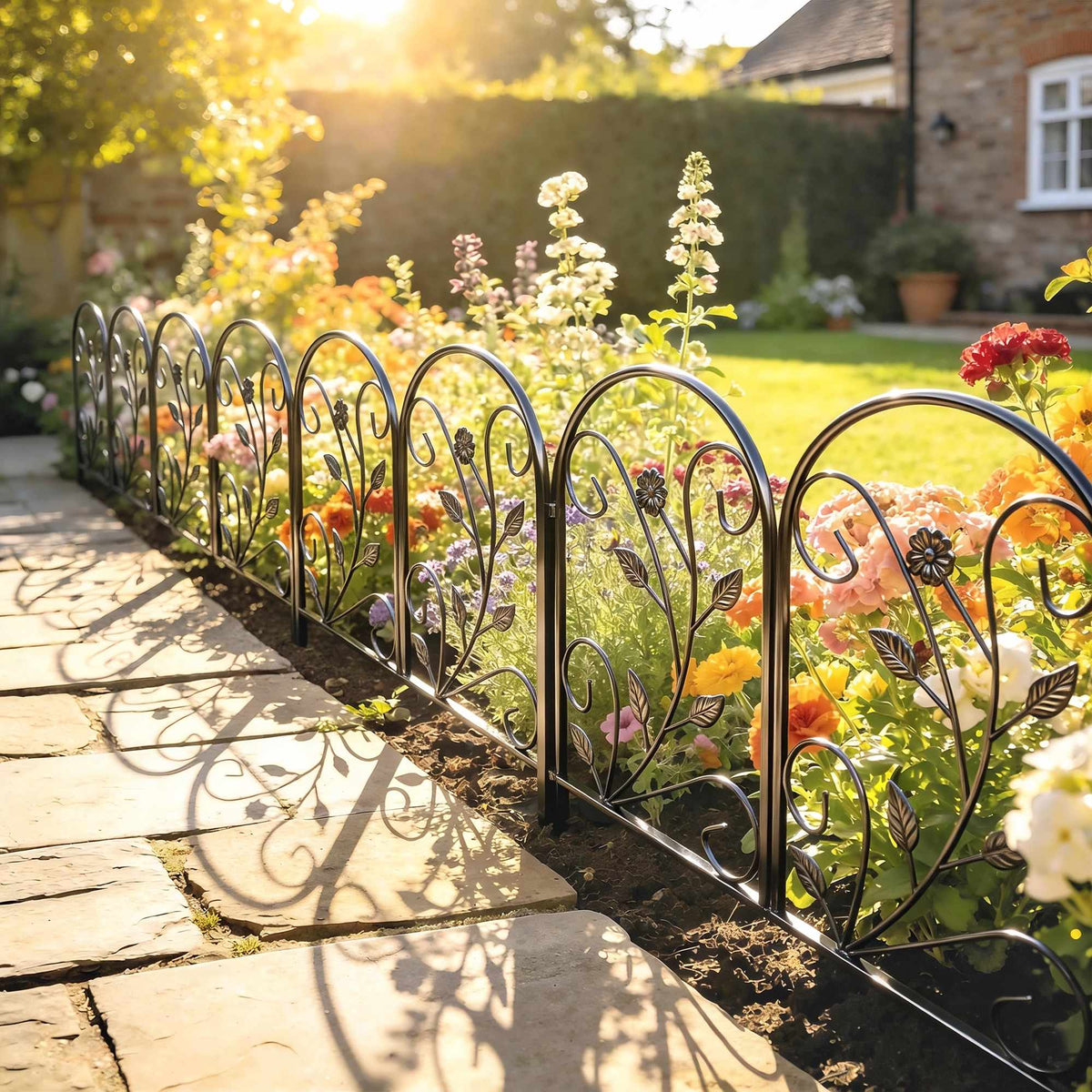 Metal Garden Fence, 80x60 cm Panels, Black, Set of 5