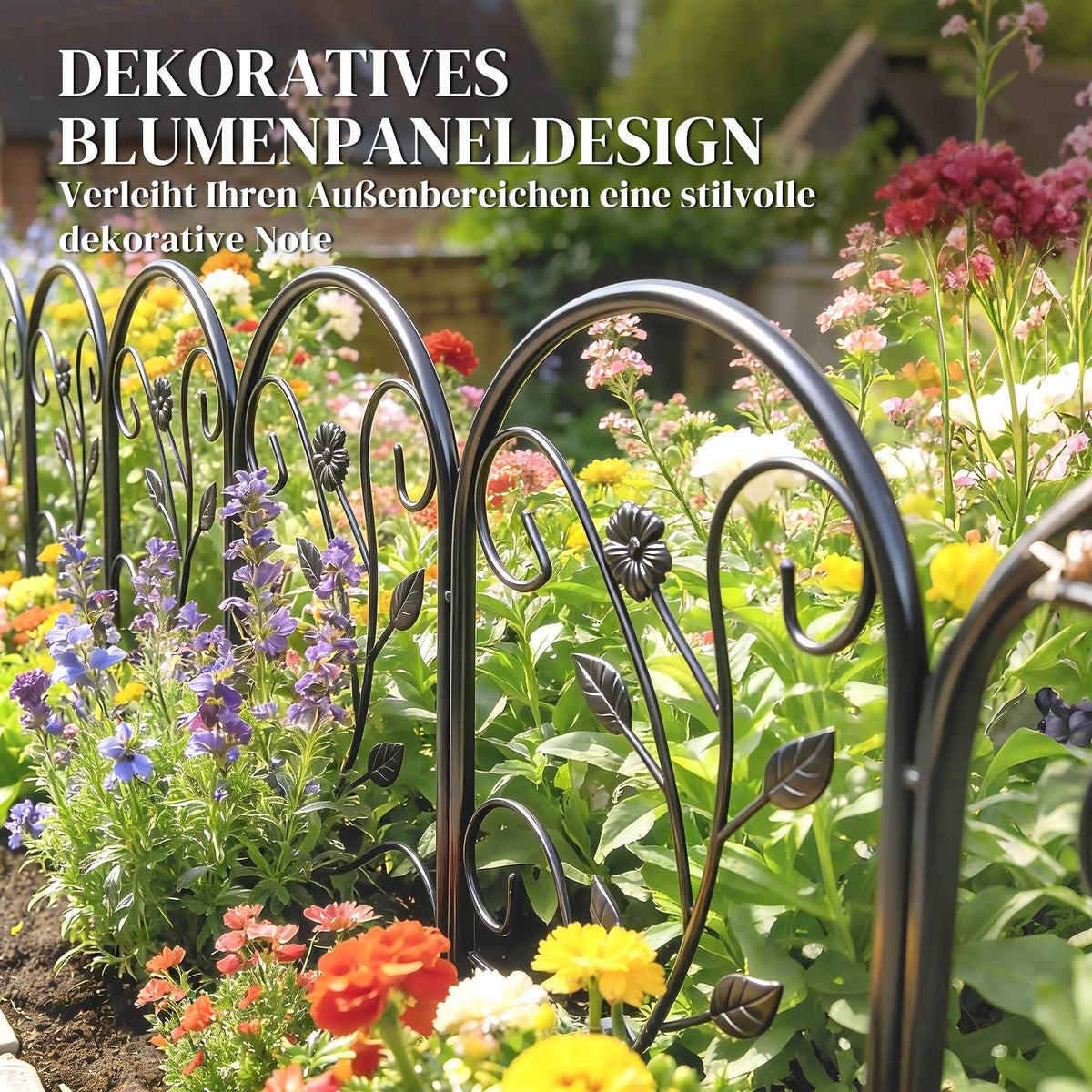 Metal Garden Fence, 80x60 cm Panels, Black, Set of 5