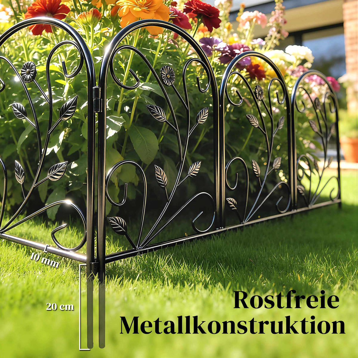 Metal Garden Fence, 80x60 cm Panels, Black, Set of 5