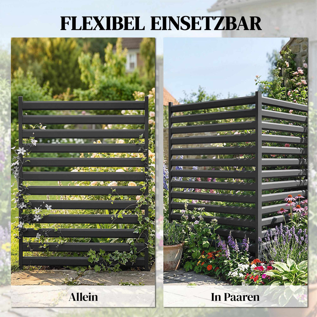 Metal Garden Fence Panels, 91 x 152 cm, Black, 2-Pack