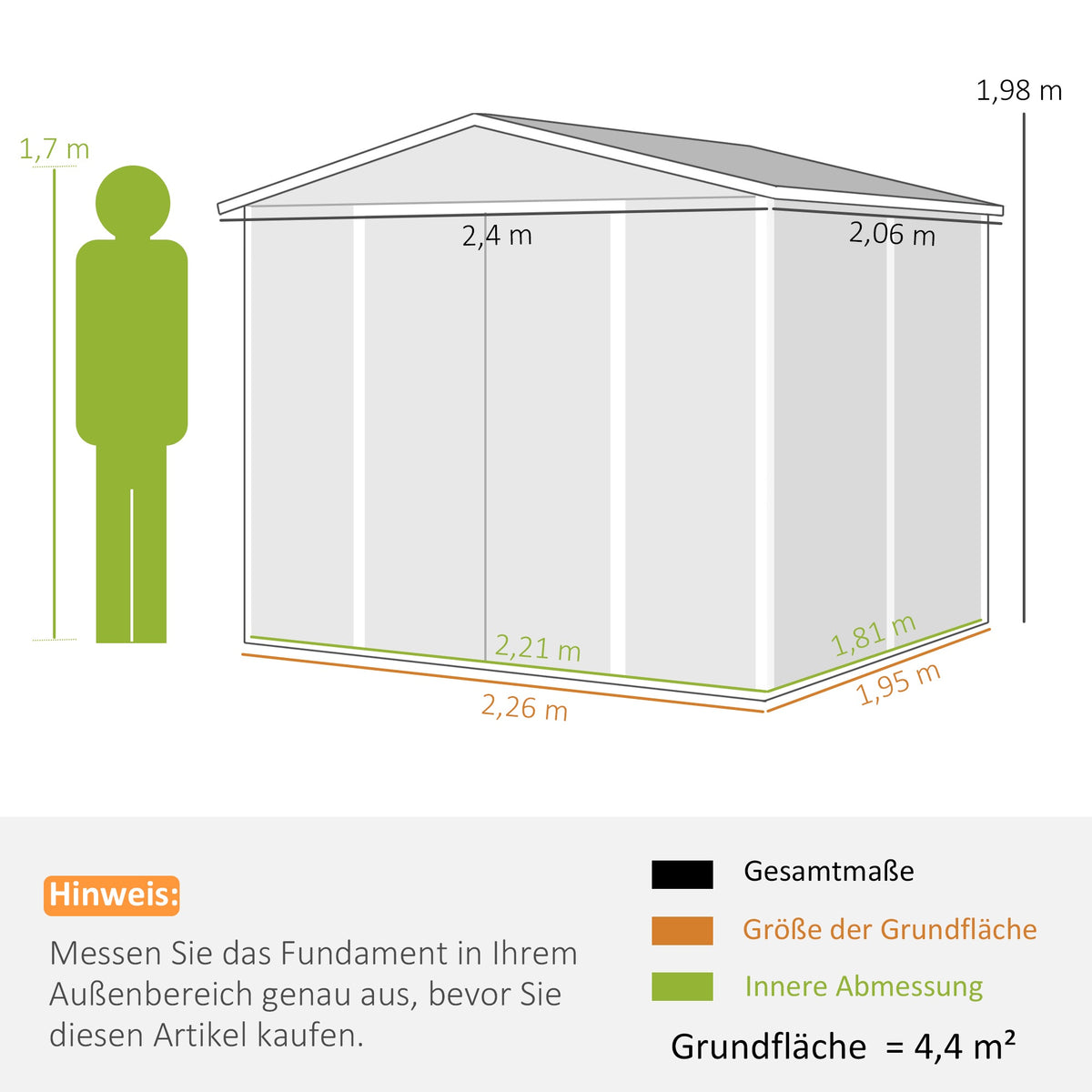 Metal Garden Shed, Weatherproof & Lockable, 240x206x198 cm