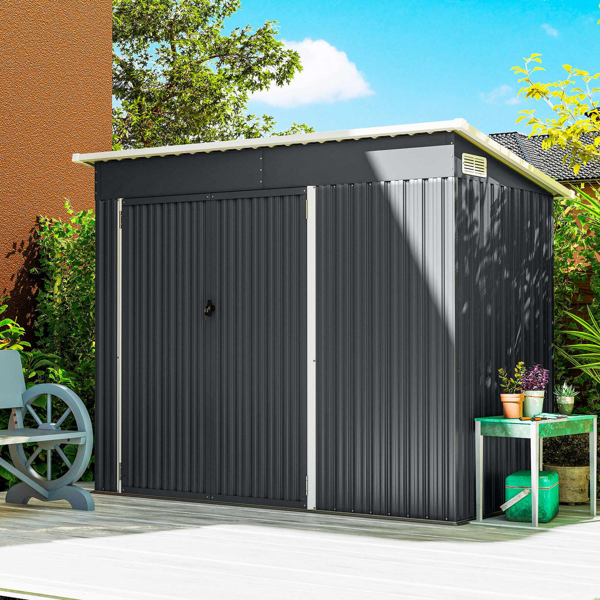 Metal Garden Shed with Double Doors, Lockable, Steel