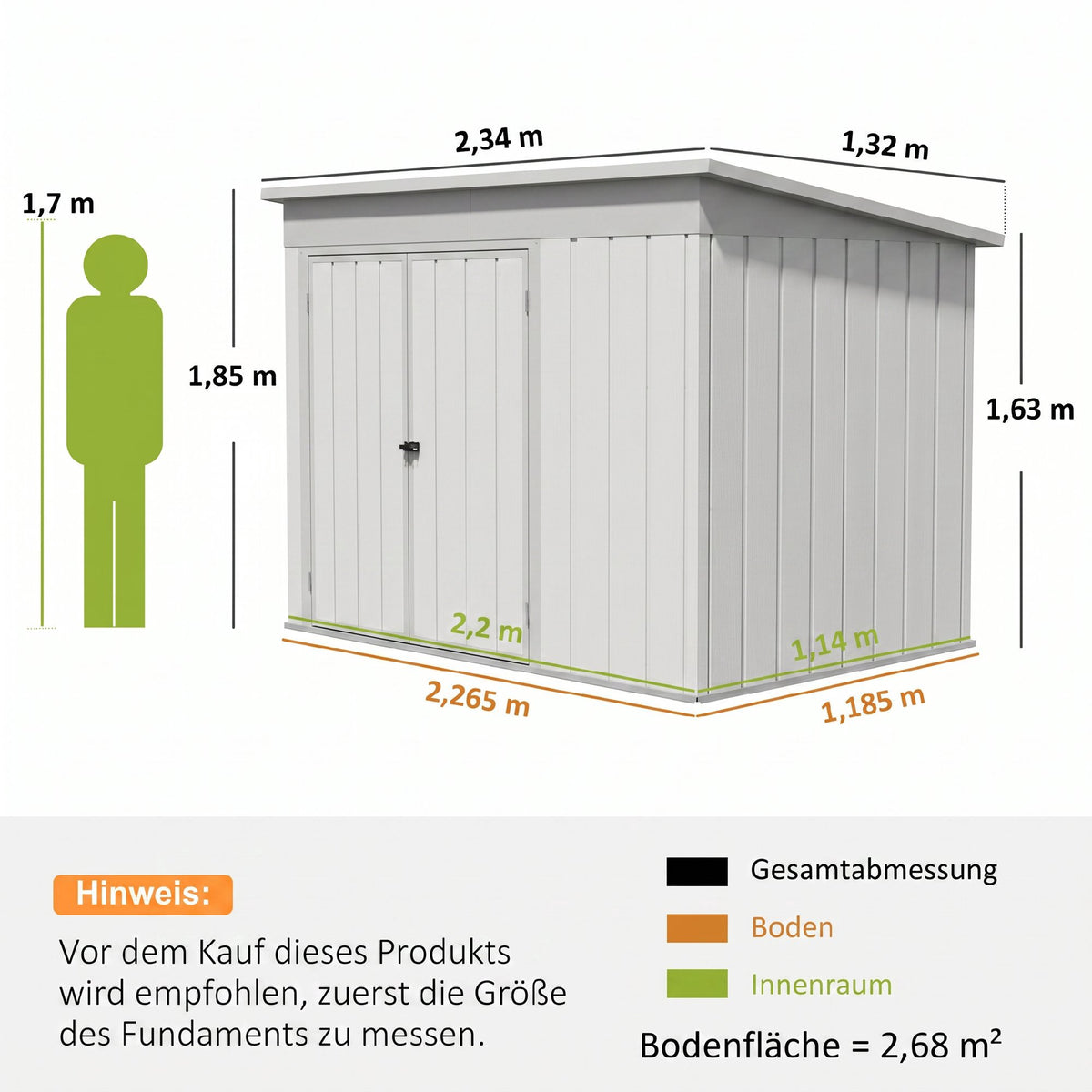 Metal Garden Shed with Lockable 3 Doors – 2.68 m²