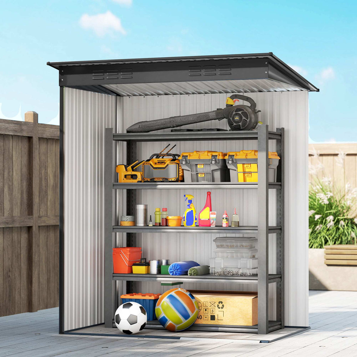 Metal Garden Shed with Sliding Door, Dark Grey, 159x106x165 cm