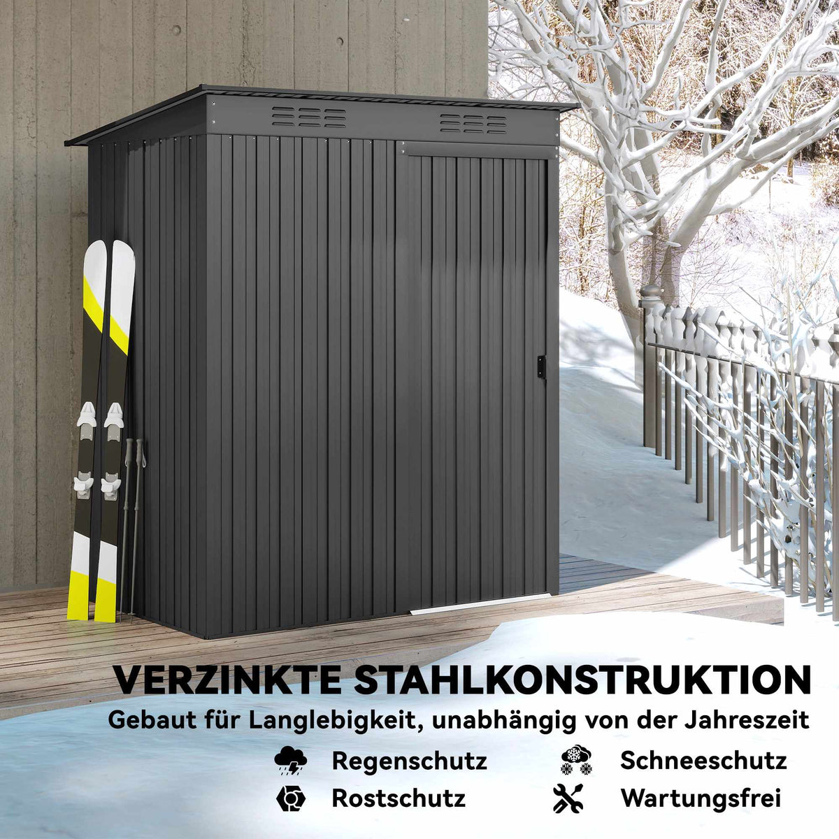 Metal Garden Shed with Sliding Door, Dark Grey, 159x106x165 cm