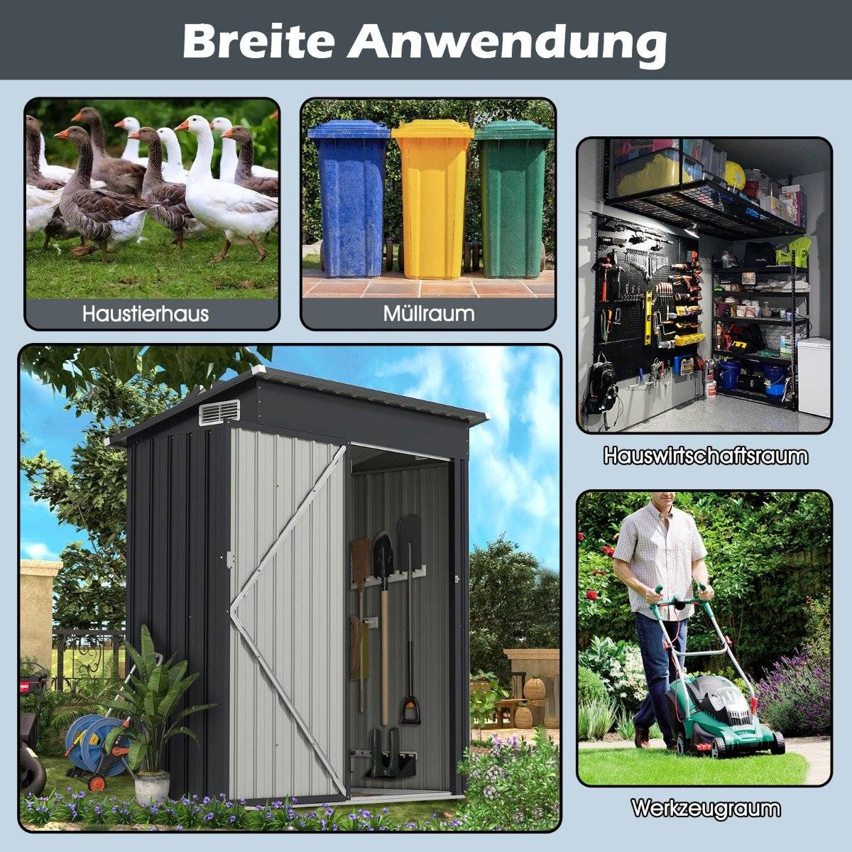 Metal Garden Shed with Sloped Roof, 150 x 90.5 x 185 cm