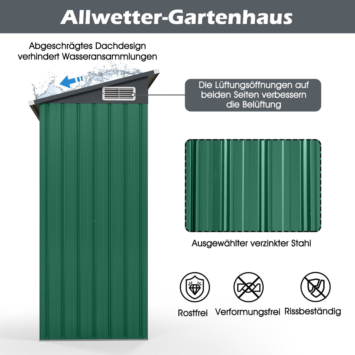 Metal Garden Shed with Sloped Roof, 150 x 90.5 x 185 cm