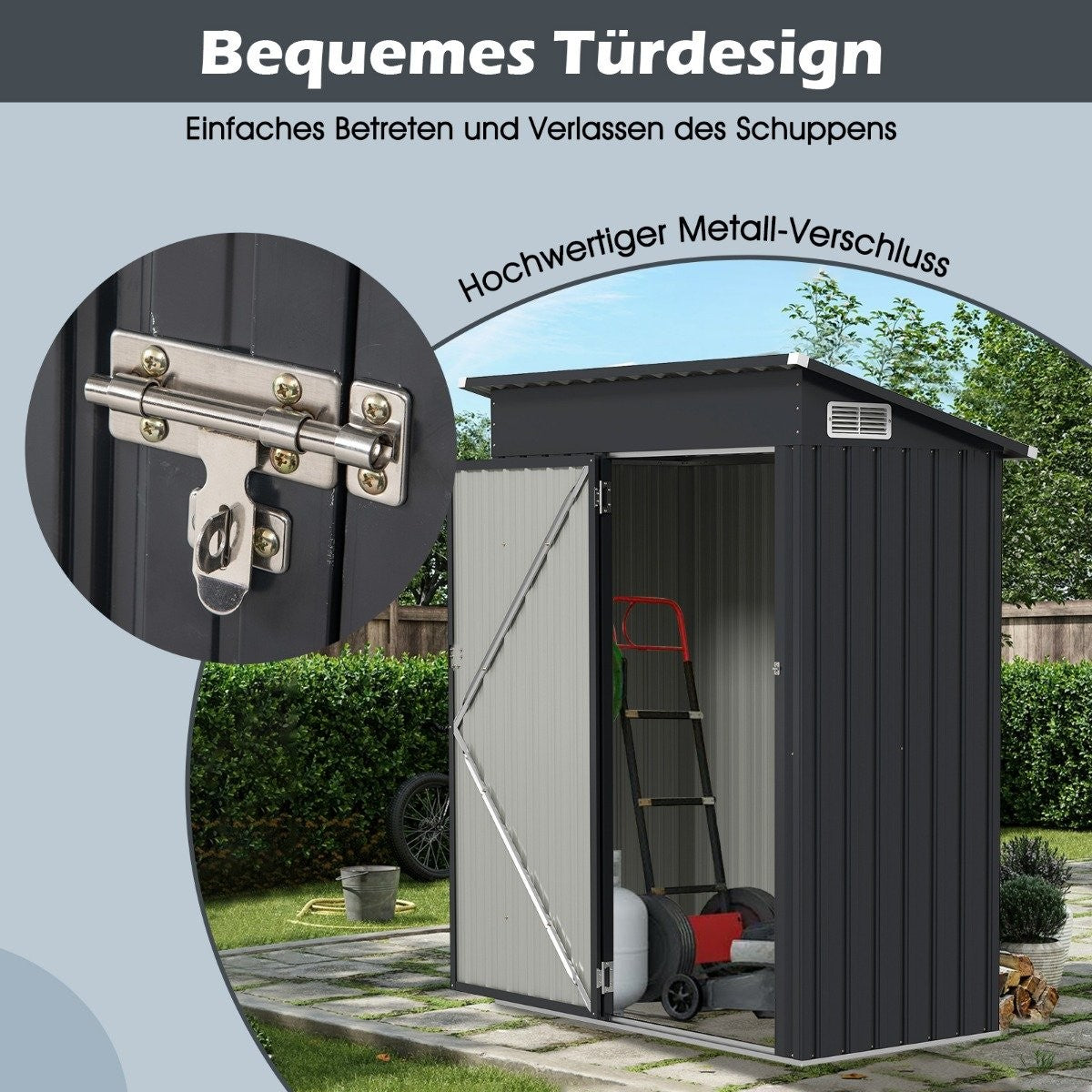 Metal Garden Shed with Sloped Roof, 150 x 90.5 x 185 cm