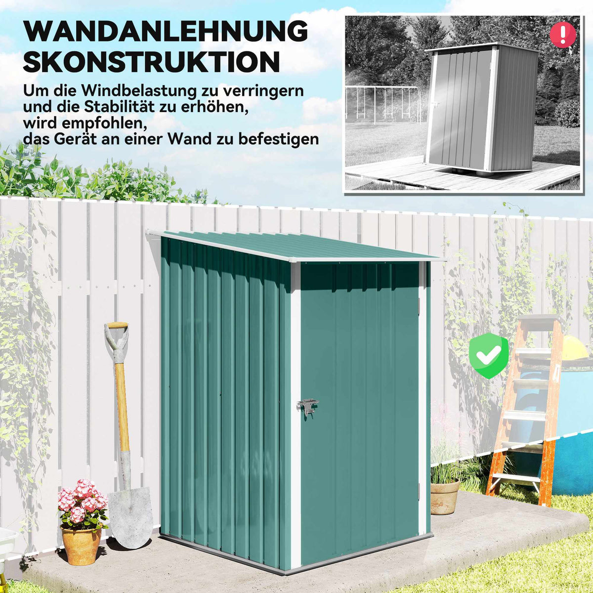 Metal Garden Shed with Sloped Roof, Lockable Door, 100x103x160 cm