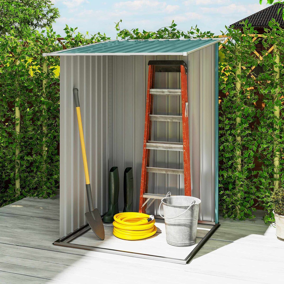Metal Garden Shed with Sloped Roof, Lockable Door, 100x103x160 cm