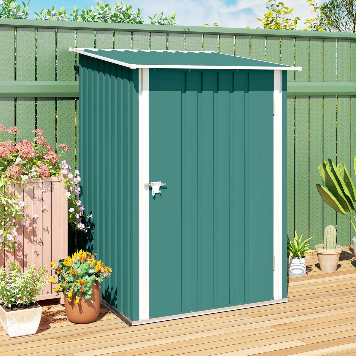 Metal Garden Shed with Sloped Roof, Lockable Door, 100x103x160 cm